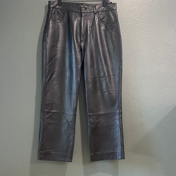 Kenneth Cole Reaction 100% Leather Pants 34, black, nylon lining - Picture 1 of 11